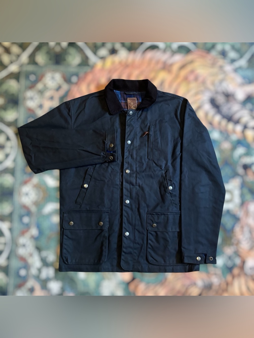 Bradley Mountain Waxed Cotton Canvas  Field Jacket Plaid Lining USA Made Navy M